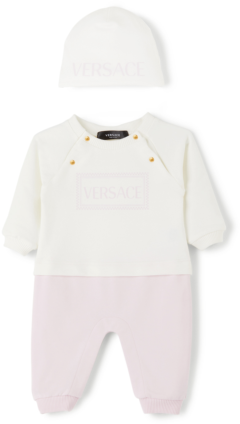 Versace Baby White & Pink Colorblocked Bodysuit Set Versace