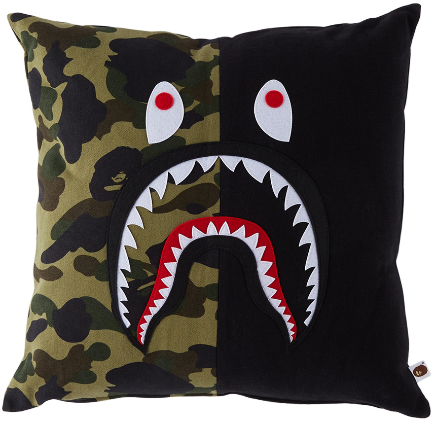 Photo: BAPE Black & Green Camo Shark Square Pillow