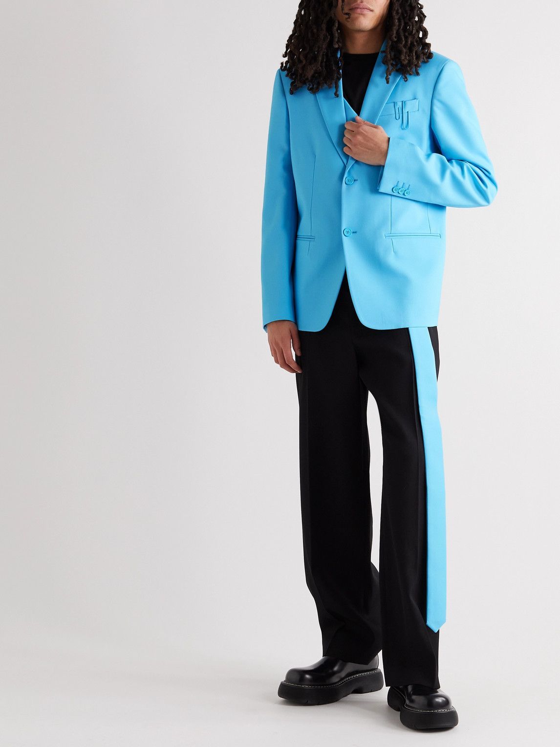 off white blue suit