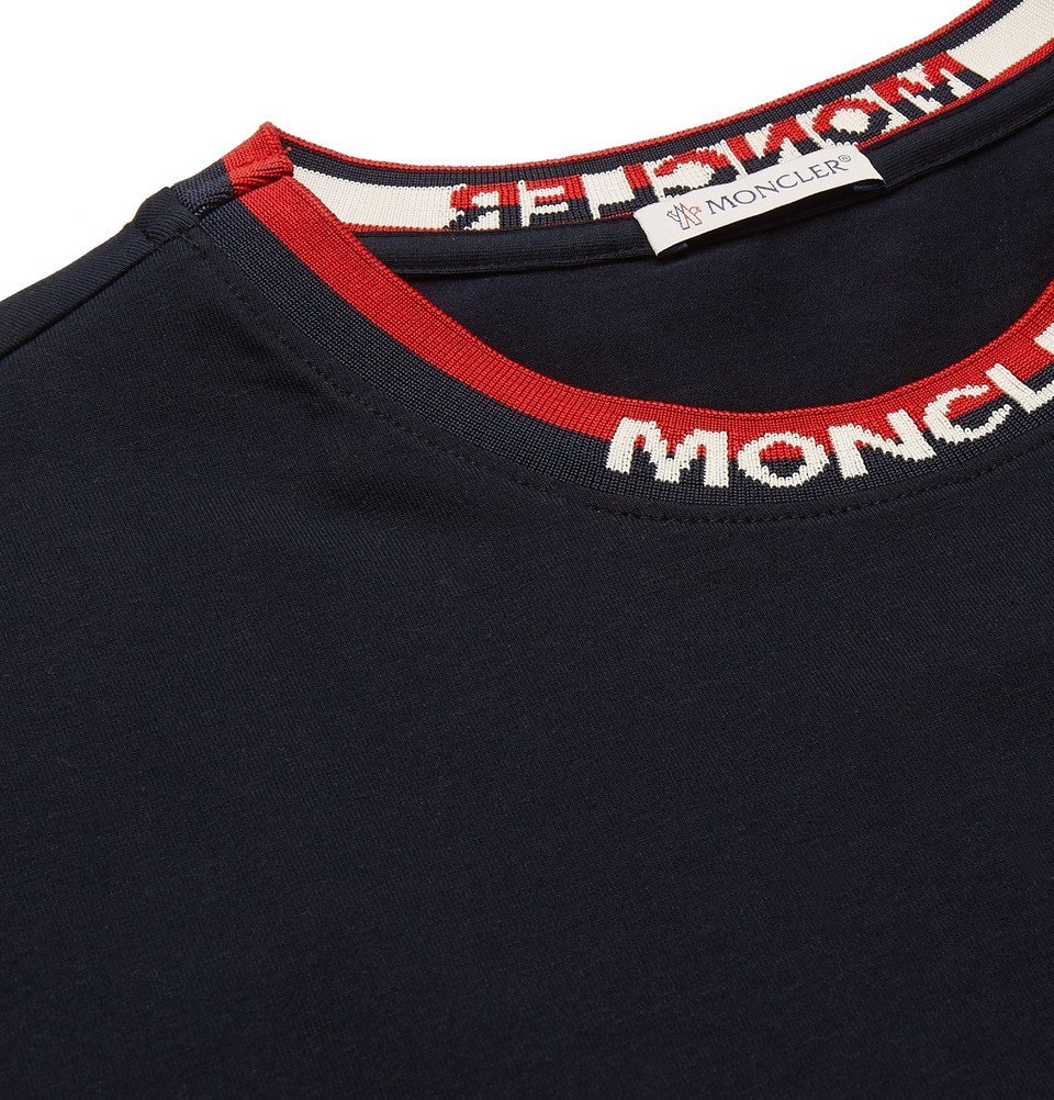 Moncler - Logo Webbing-Trimmed Cotton-Jersey T-Shirt - Navy Moncler