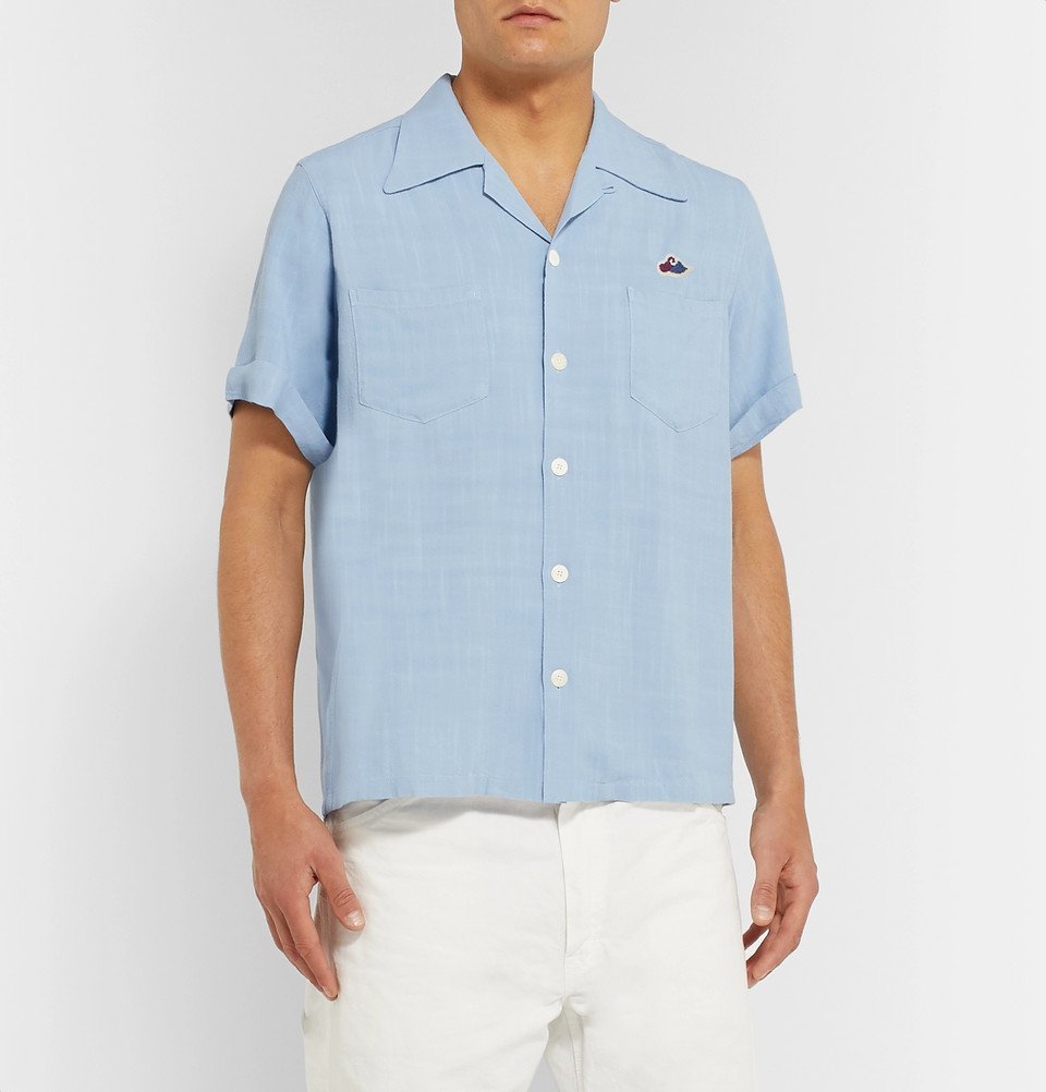 Camp-Collar Embroidered Voile Shirt 