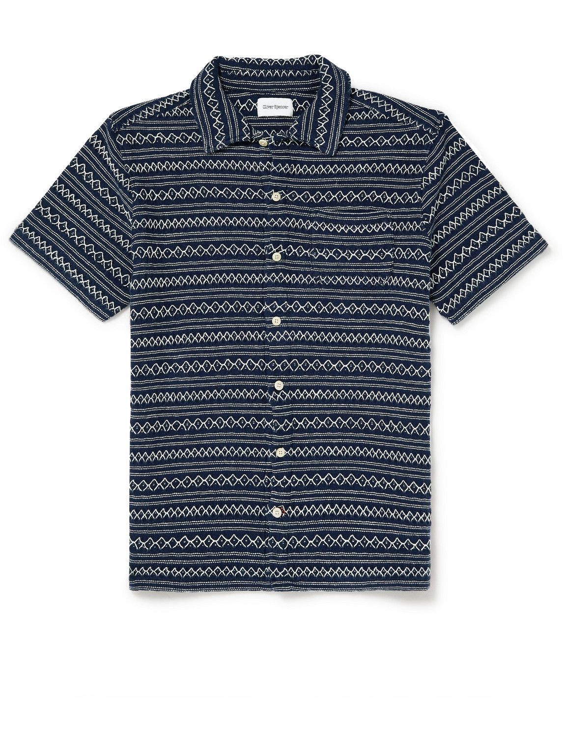 Oliver Spencer - Riviera Embroidered Crocheted Cotton Shirt - Blue