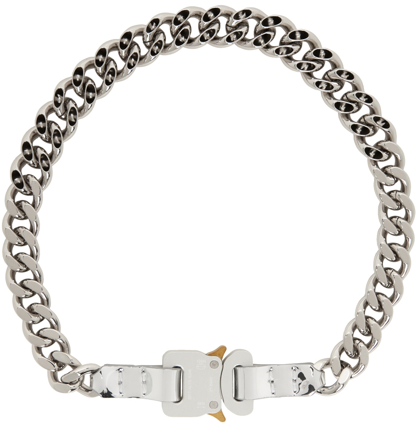 Photo: 1017 ALYX 9SM SSENSE Exclusive Silver Leather Trim Chain Necklace