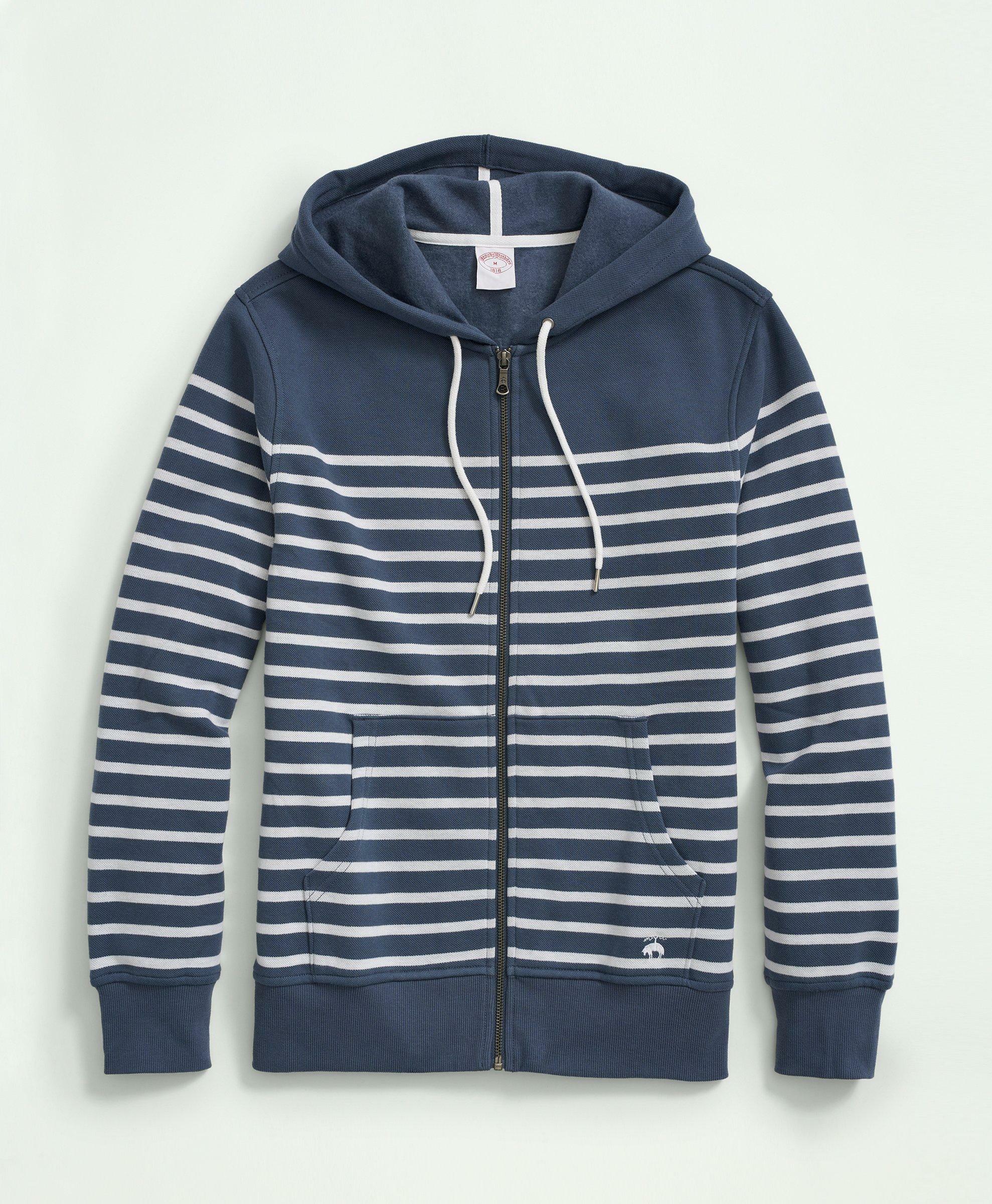 Photo: Brooks Brothers Men's Mariner Stripe Hoody in Cotton Pique Blend | Blue/White