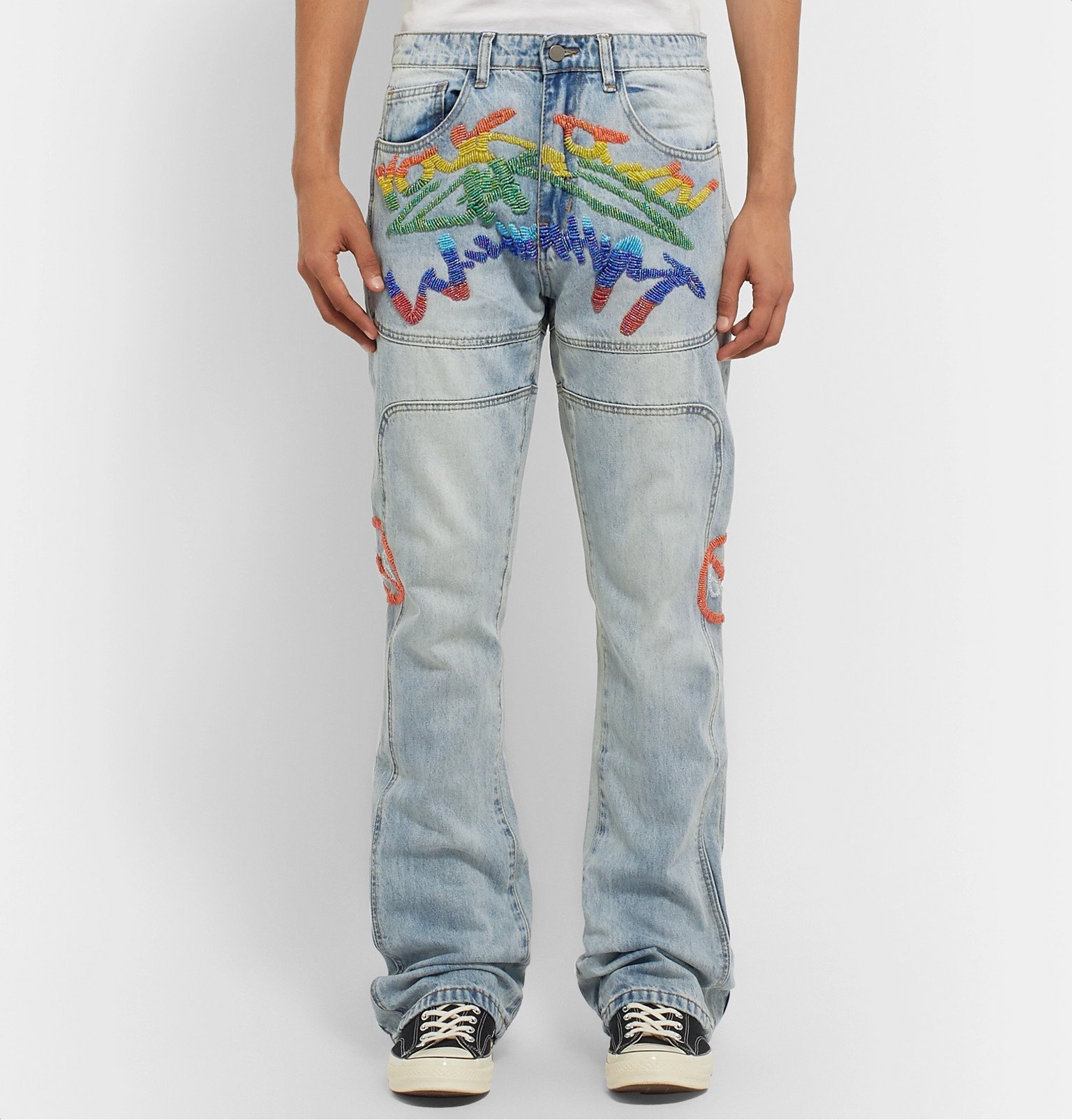 WHO DECIDES WAR by Ev Bravado - Flared Embellished Denim Jeans - Blue ...