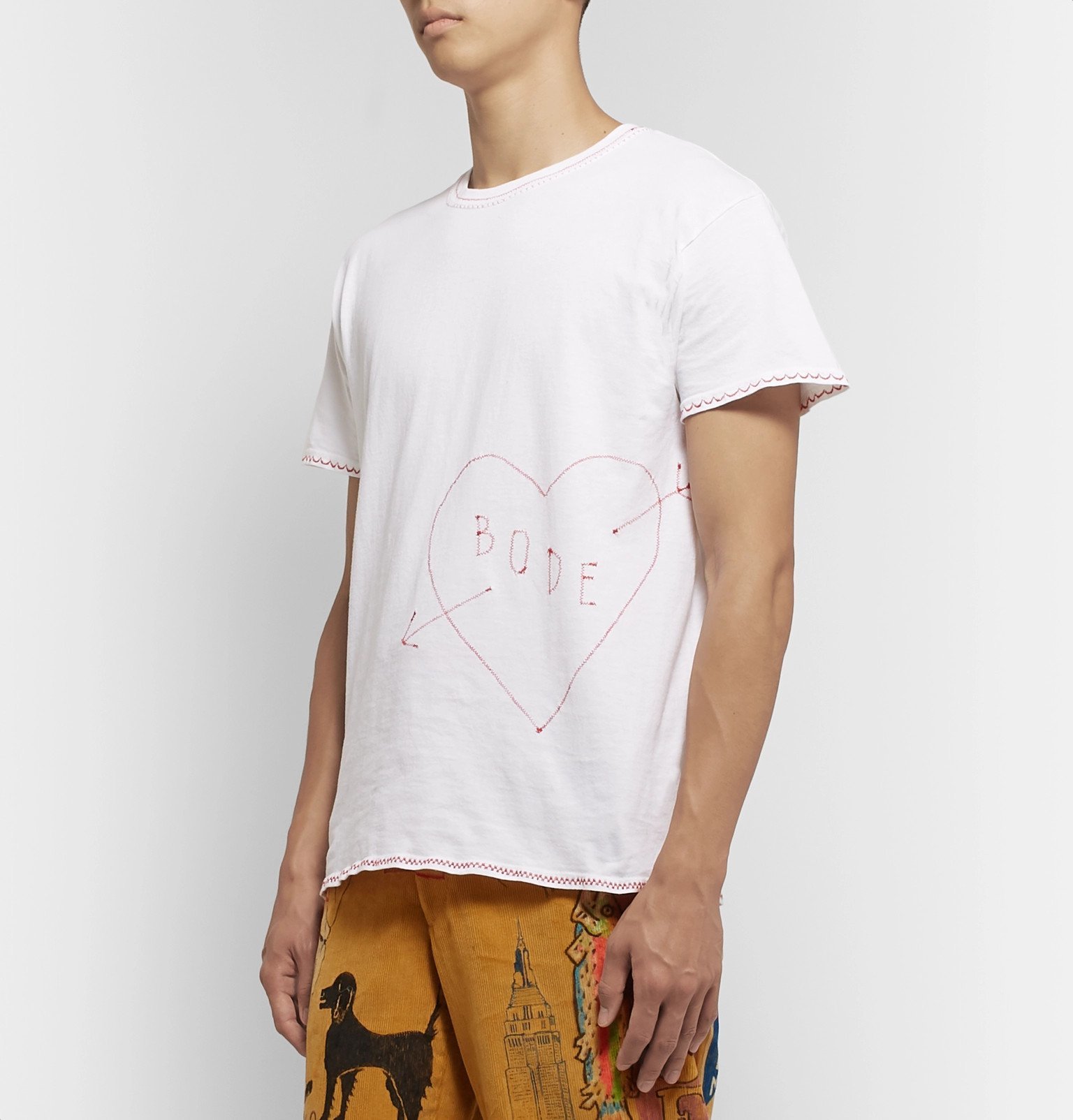 BODE - Embroidered Cotton-Jersey T-Shirt - White Bode