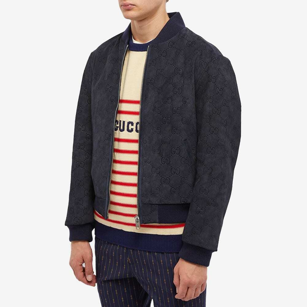 Gucci Men's GG All Over Suede Bomber Jacket In Navy Gucci