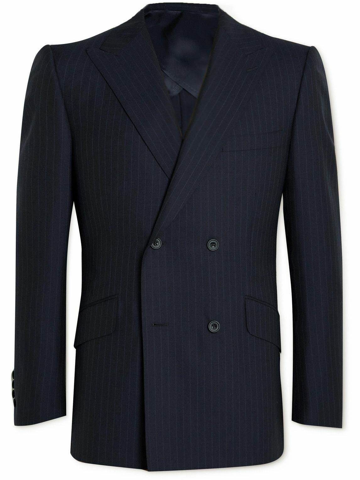 Kingsman - Double-Breasted Pinstriped Wool Suit Jacket - Blue Kingsman