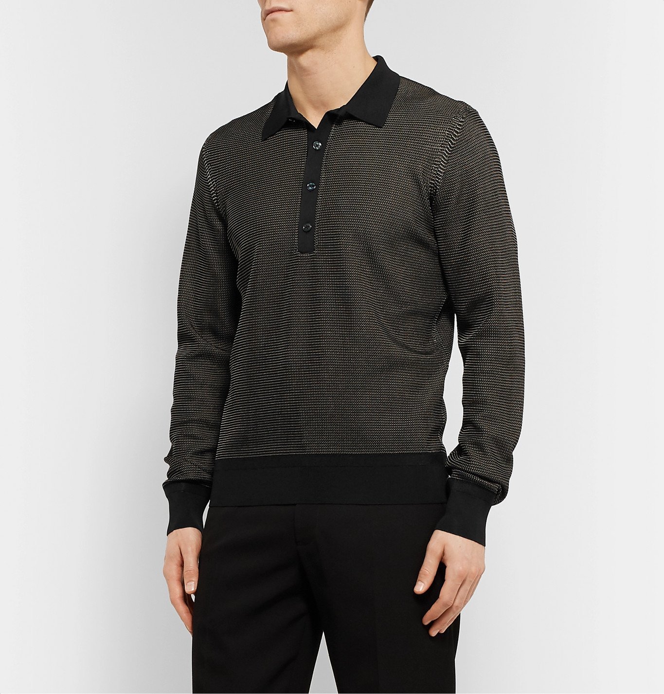 TOM FORD - Silk-Jacquard Polo Shirt - Black TOM FORD