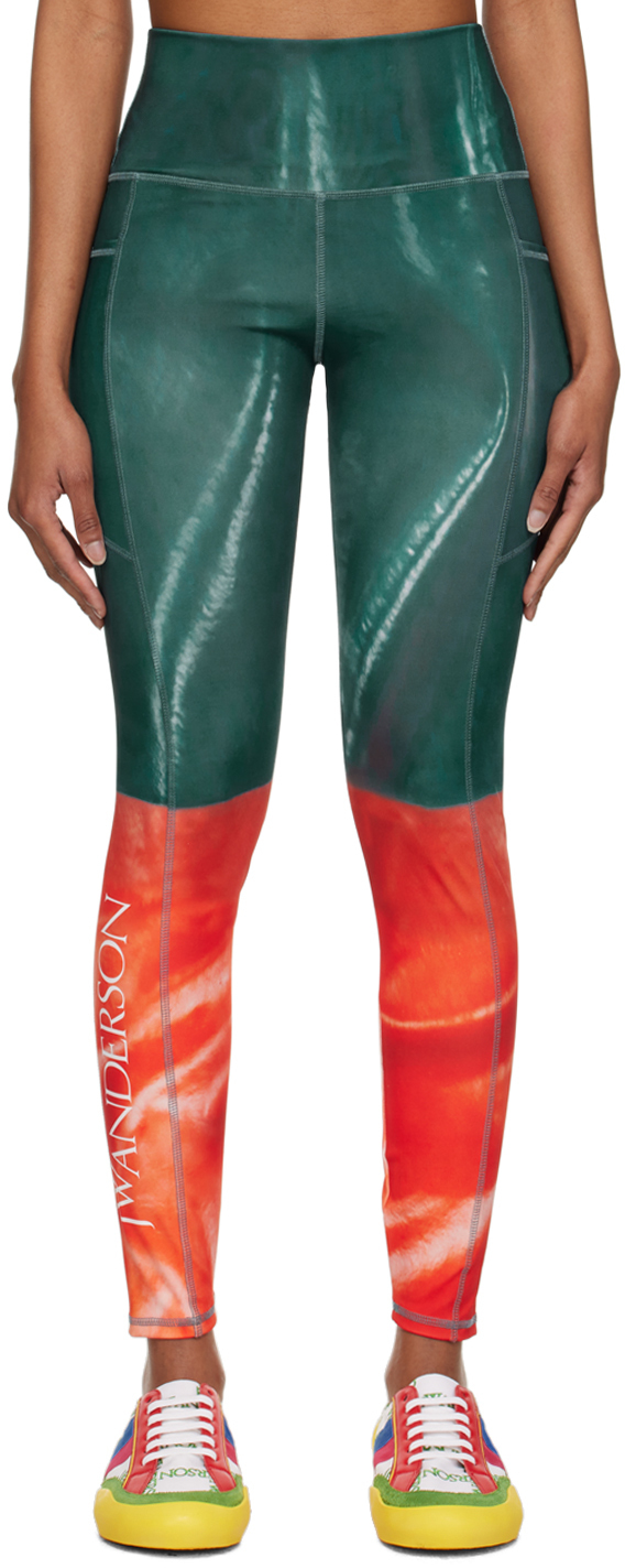 JW Anderson Green & Red Two Tone Leggings JW Anderson