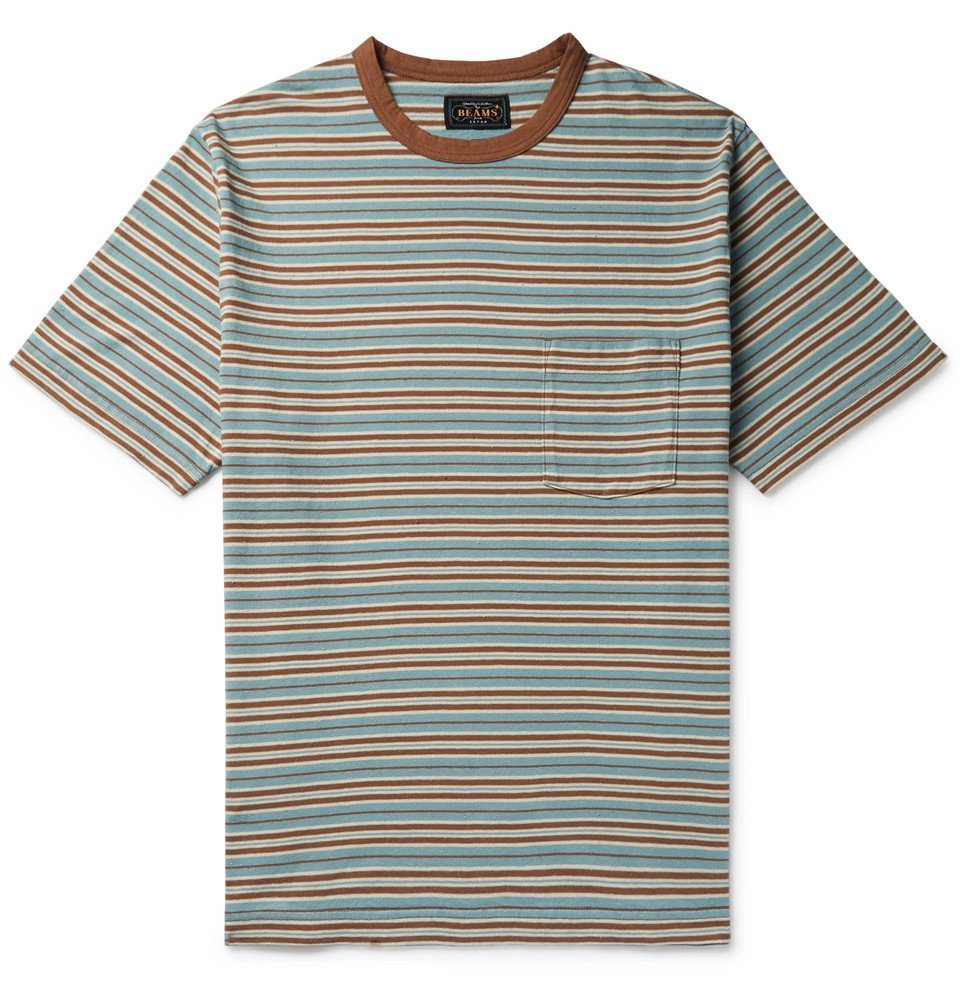 Beams Plus - Striped Slub Cotton-Jersey T-Shirt - Brown Beams Plus