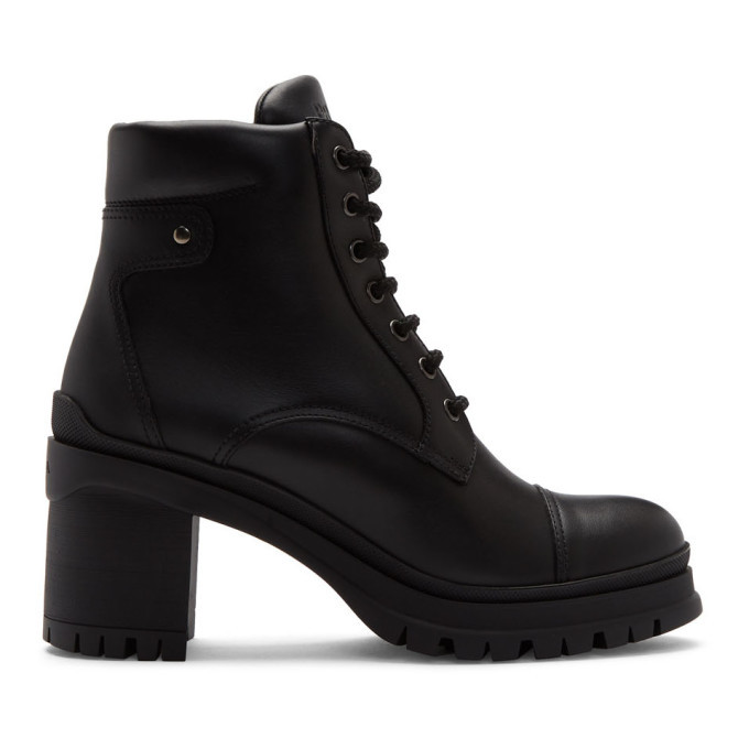 prada black heeled combat boots