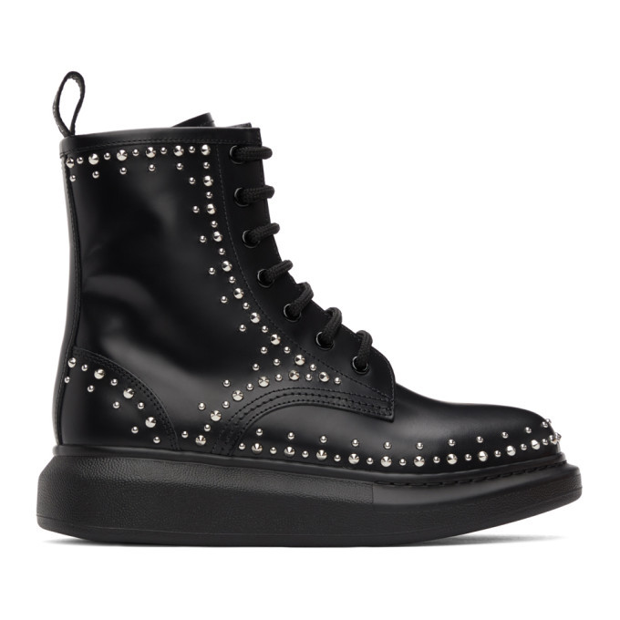 black studded lace up boots