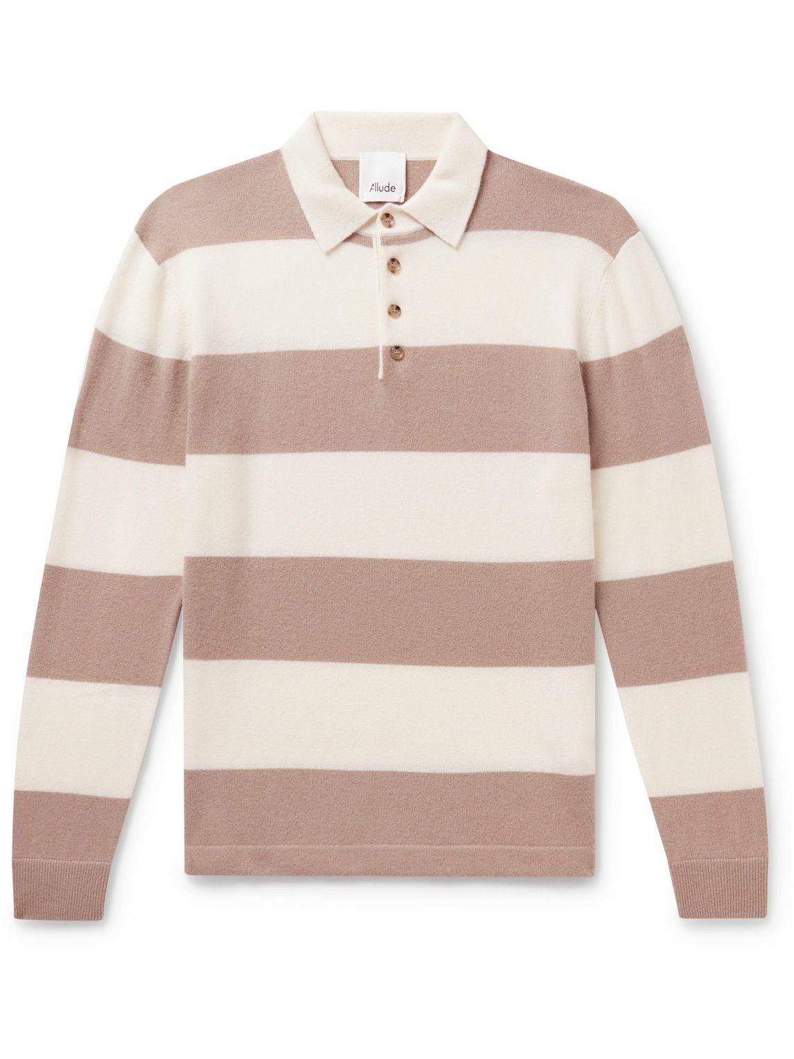 Photo: Allude - Striped Virgin Wool and Cashmere-Blend Polo Shirt - Brown