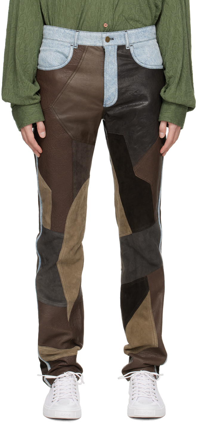 Acne Studios Brown Patchwork Leather Pants Acne Studios