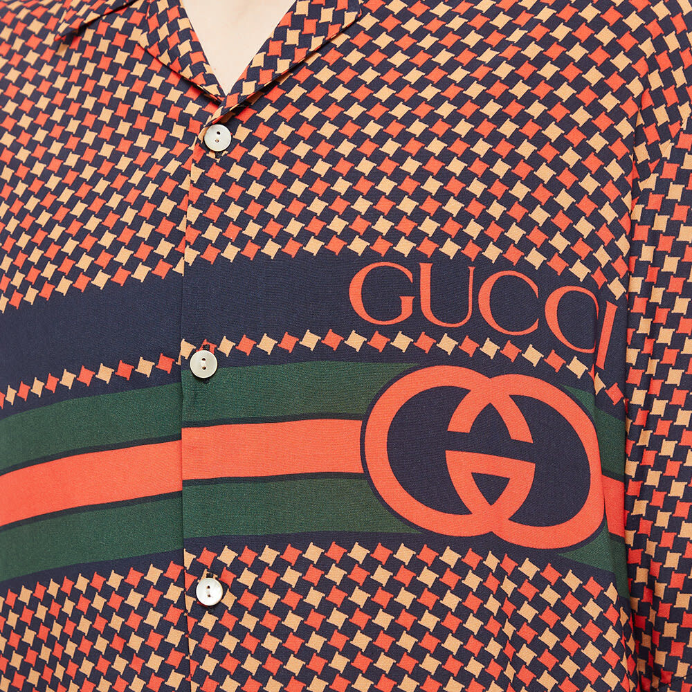 Gucci Men's GG Logo Vacation Shirt in Blue Gucci