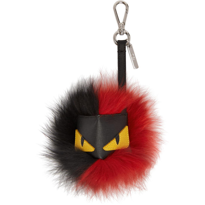 Fendi Black and Red Bag Bugs Fur Keychain Fendi