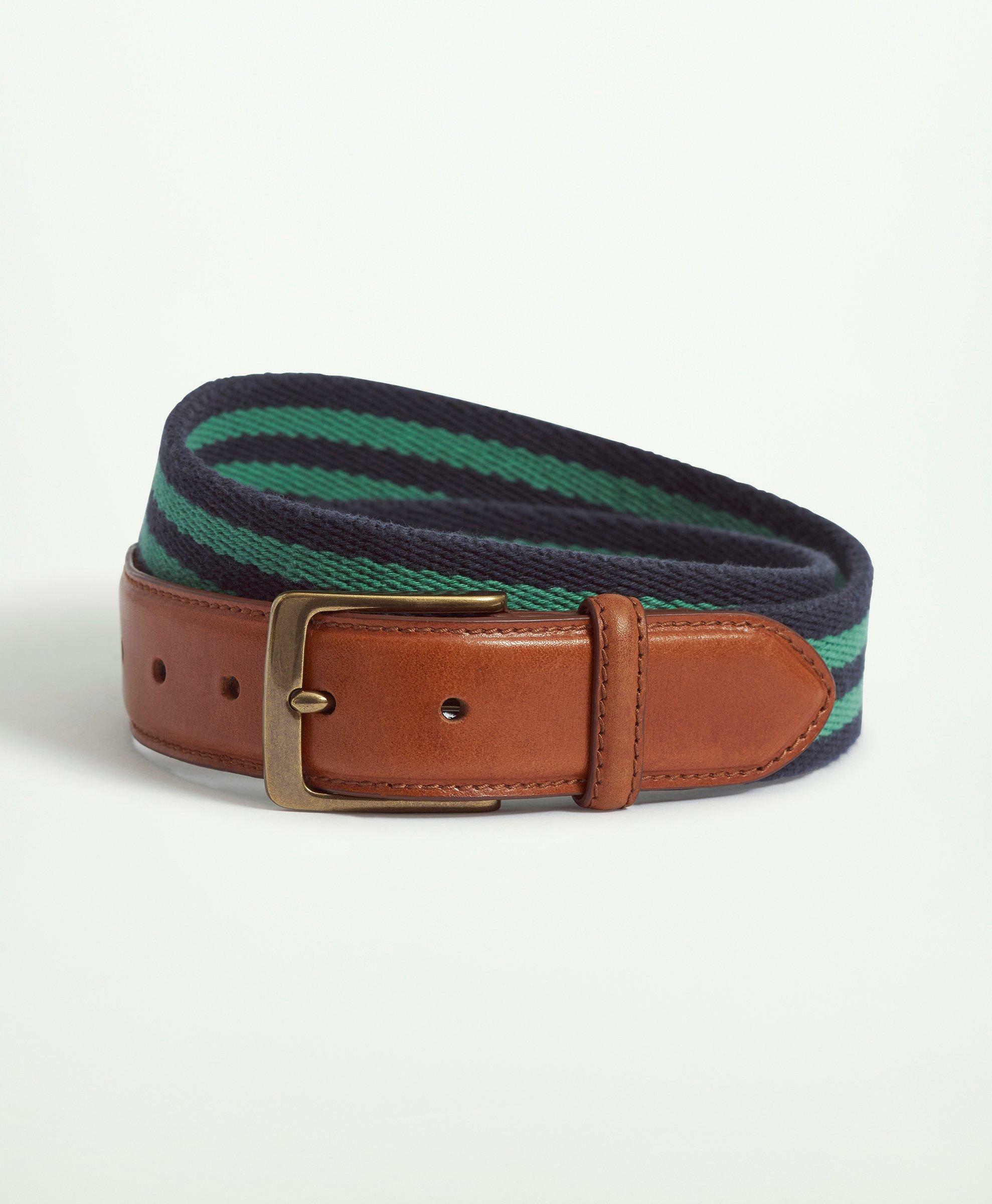 Brooks Brothers Men's Webbed Cotton Striped Belt | Navy/Green