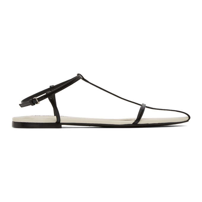 Jil Sander Black and White Middle Strap Pointy Toe Flat Sandals 