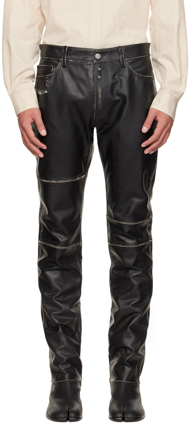 MM6 Maison Margiela Black Distressed Leather Pants MM6 Maison Margiela