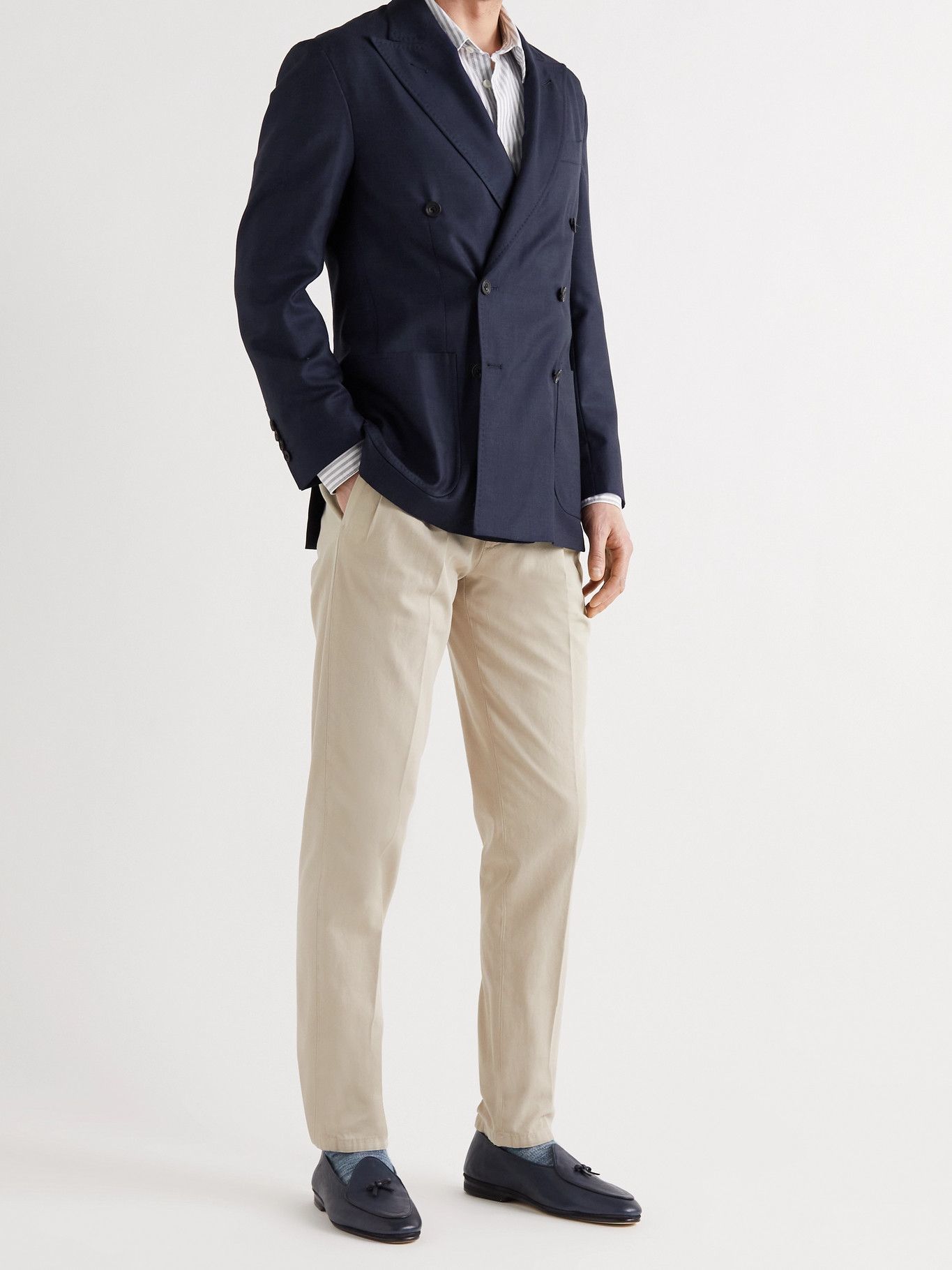 RUBINACCI - Double-Breasted Virgin Wool Blazer - Blue Rubinacci