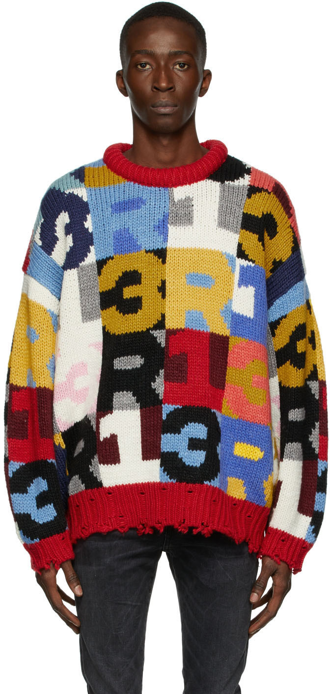 R13 Multicolor Intarsia Logo Chunky Sweater R13