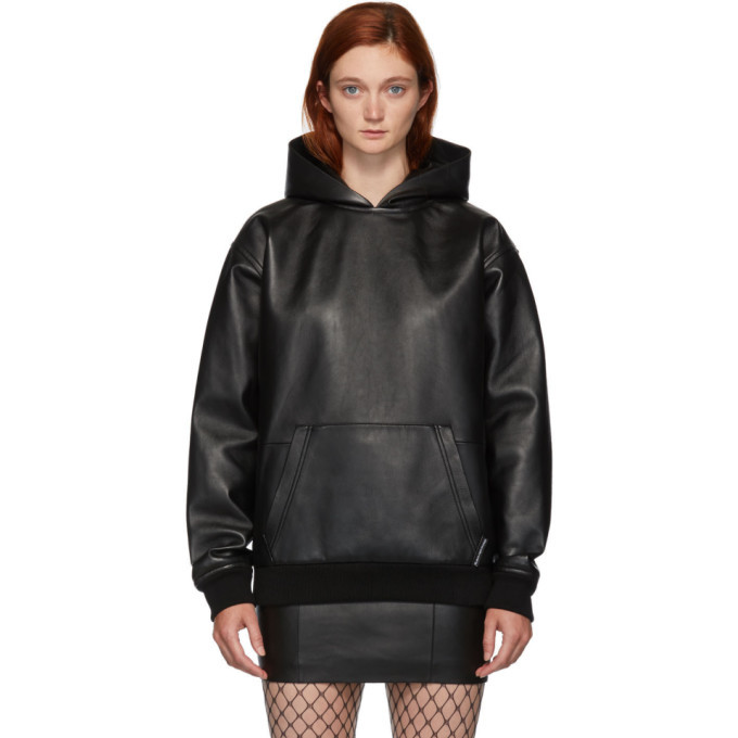 black leather hoodie
