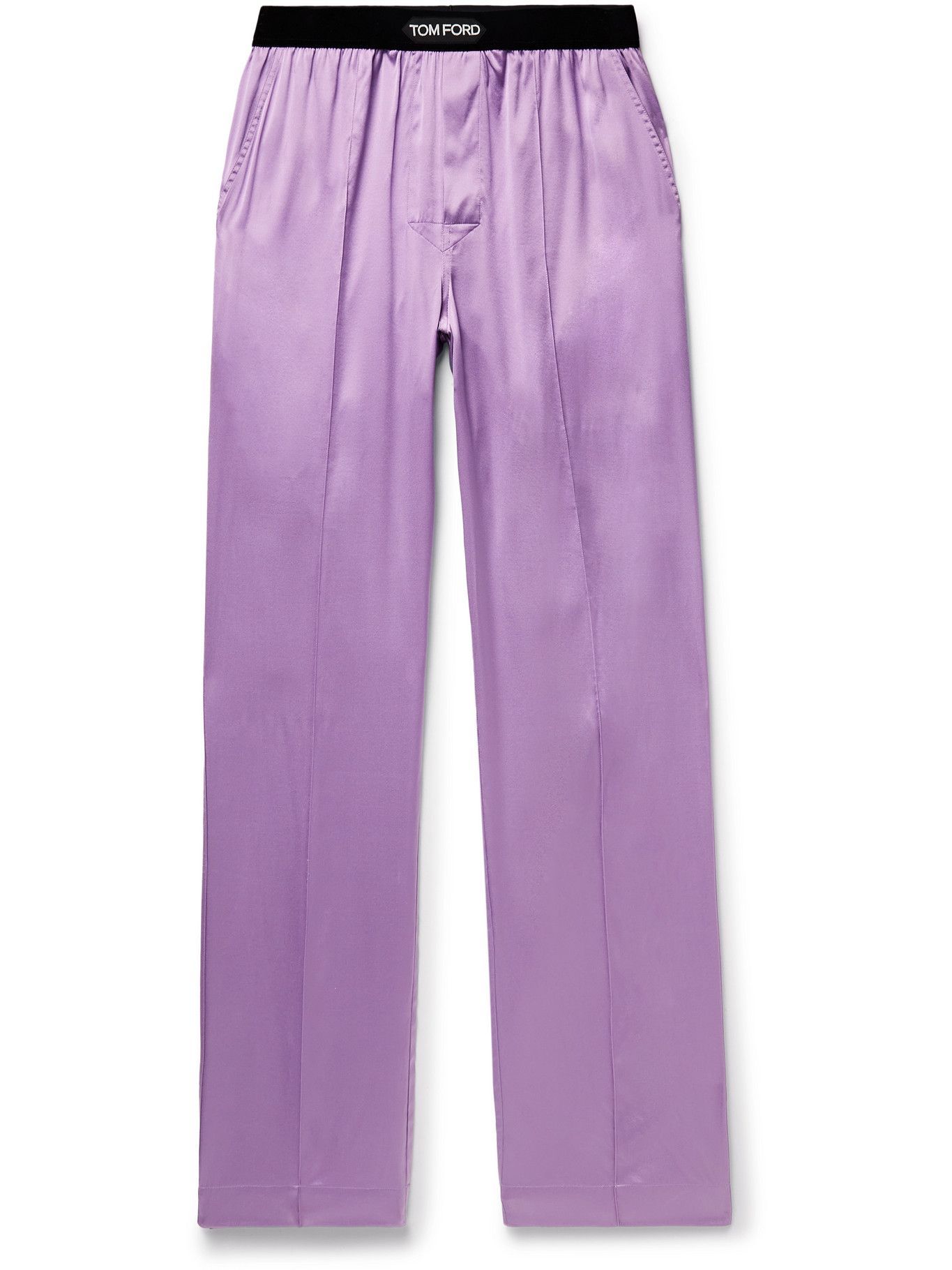 TOM FORD - Velvet-Trimmed Stretch-Silk Satin Pyjama Trousers - Purple TOM  FORD