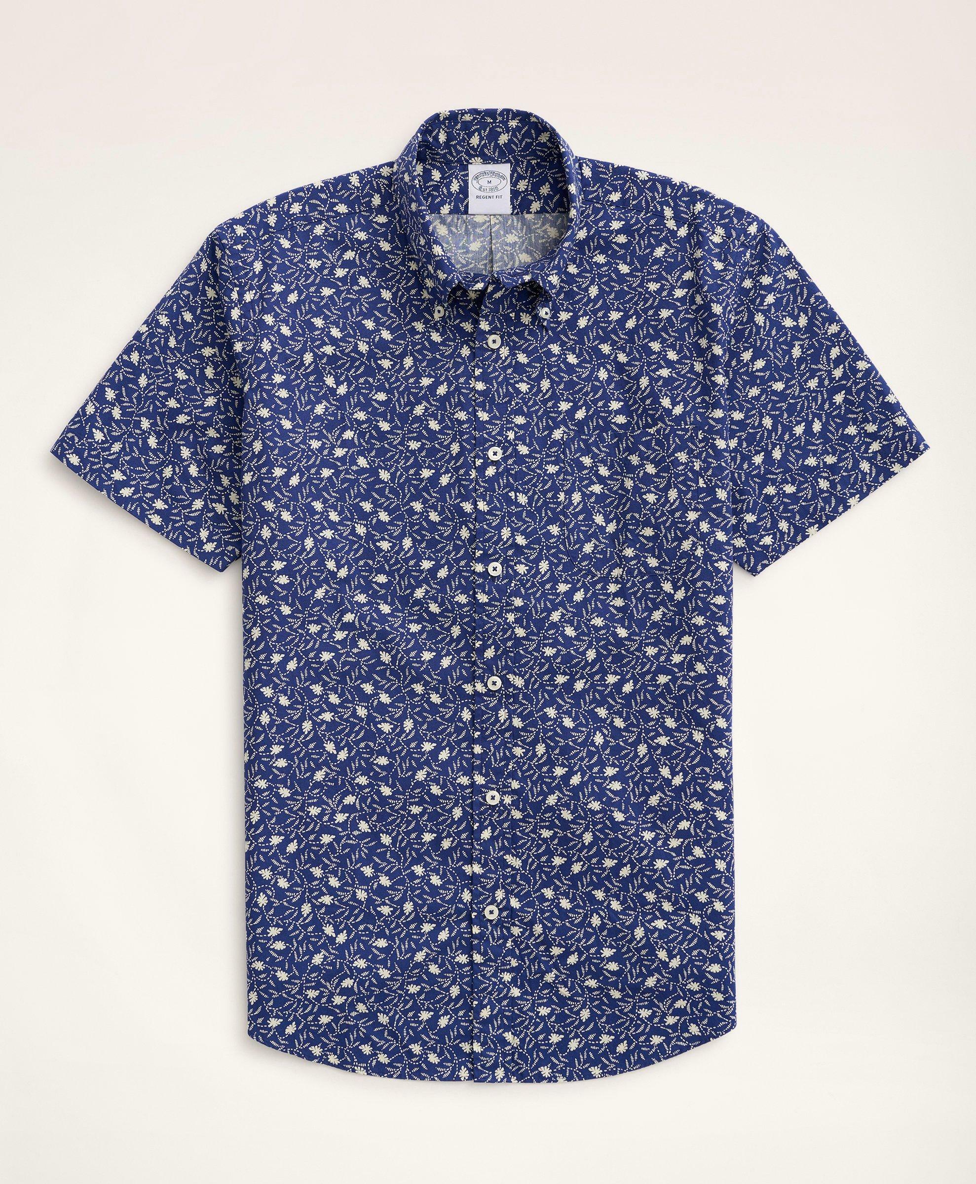 Brooks Brothers Men's Regent Regular-Fit Short-Sleeve Sport Shirt, Floral Print | Navy