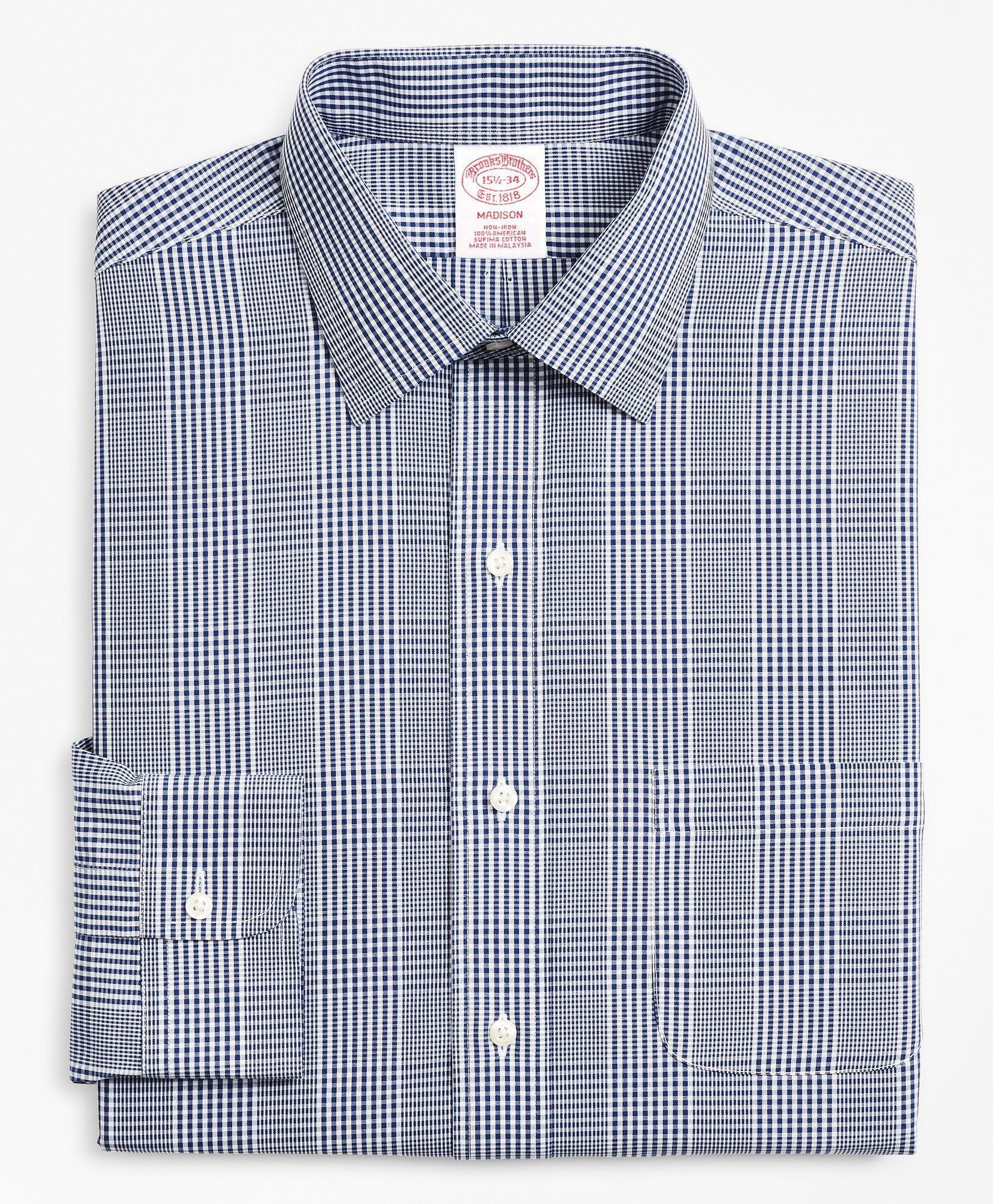 Brooks Brothers Men's Madison Relaxed-Fit Dress Shirt, Non-Iron Glen Plaid | Navy