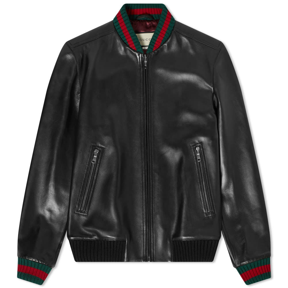 Gucci GRG Taped Leather Bomber Jacket Gucci