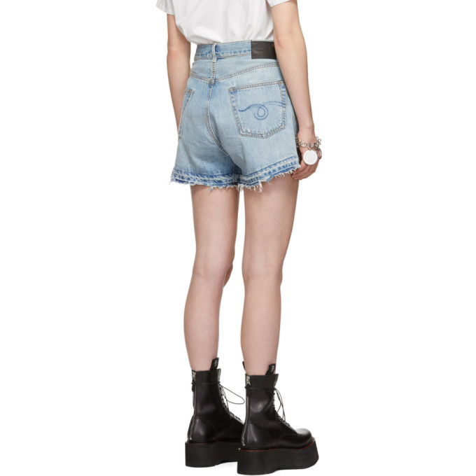 R13 Blue Denim Crossover Shorts R13