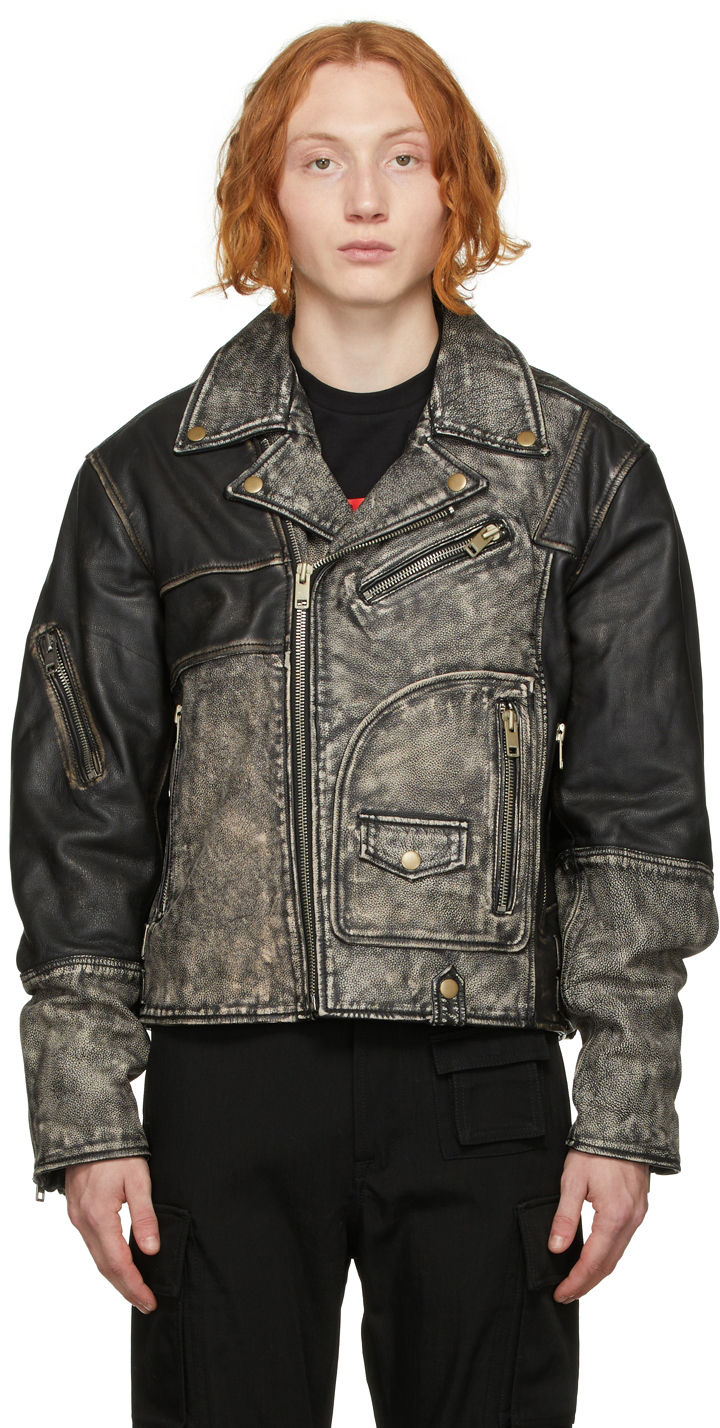 Diesel Black Faded Conway Leather Jacket Diesel
