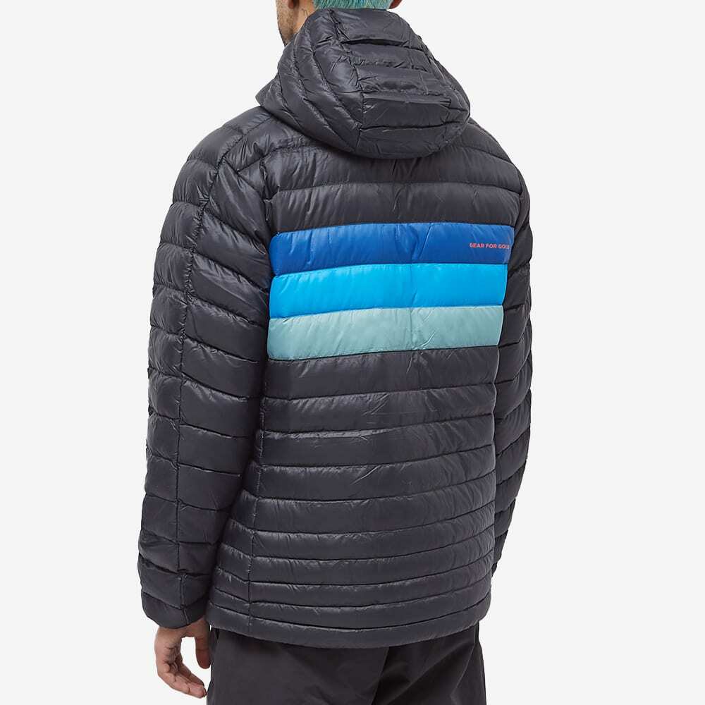 Cotopaxi Men's Fuego Down Hooded Jacket in Black/Pacific Stripes Cotopaxi