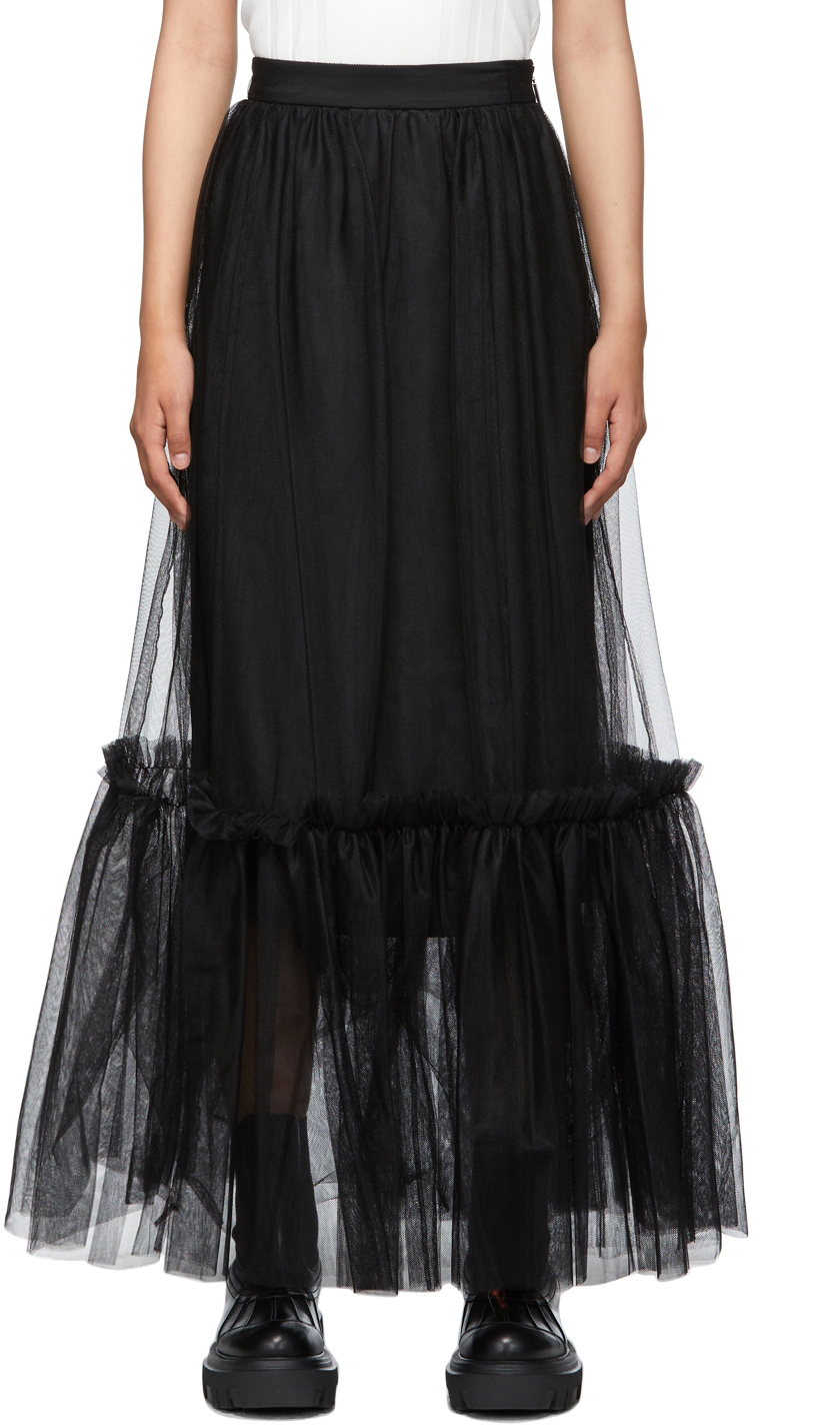 Msgm Black Tulle Long Skirt Msgm