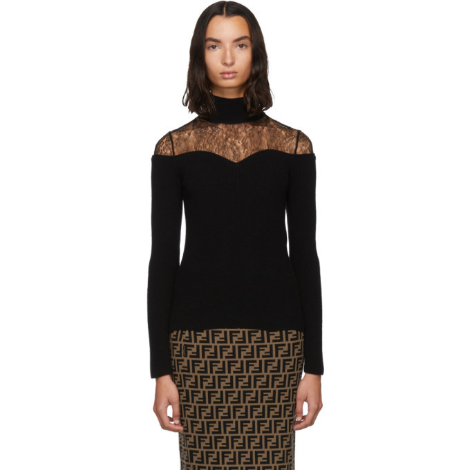 Fendi Black Lace Knit Turtleneck Fendi