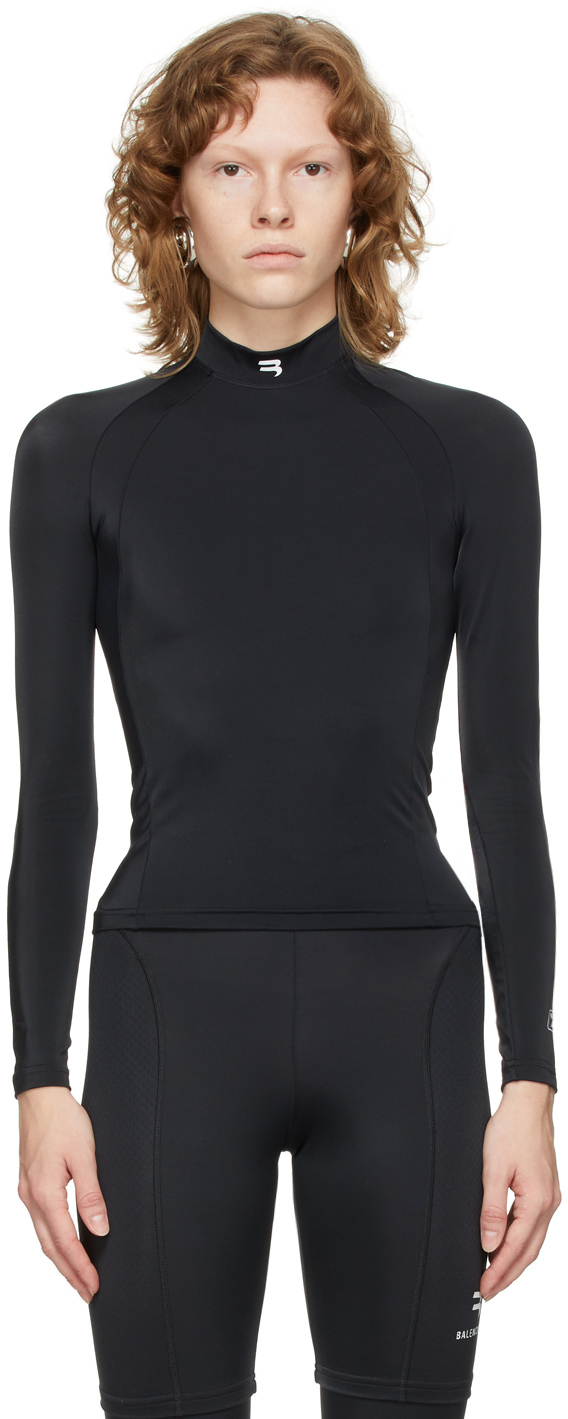 Balenciaga Black Fitted Mock Neck Long Sleeve T-Shirt Balenciaga