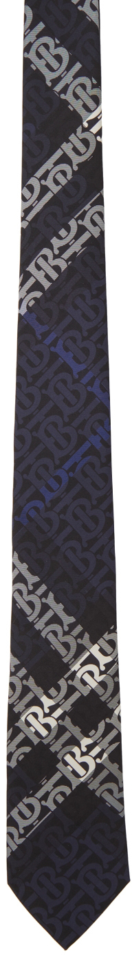 Burberry Navy Silk Monogram Check Classic Cut Tie