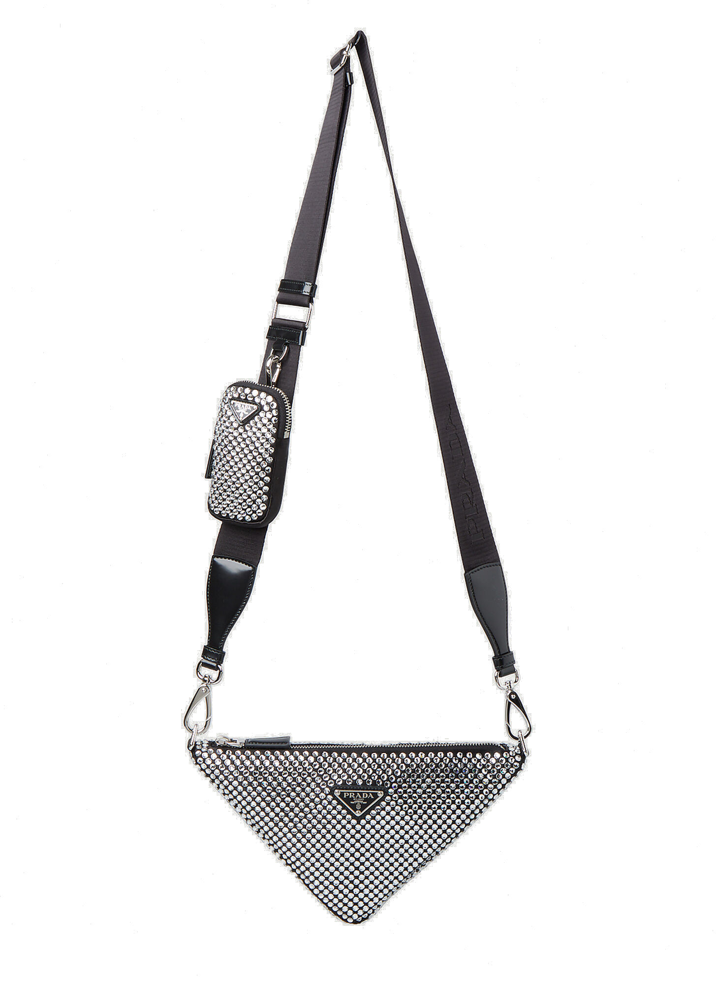 Crystal Triangle Shoulder Bag in Silver Prada