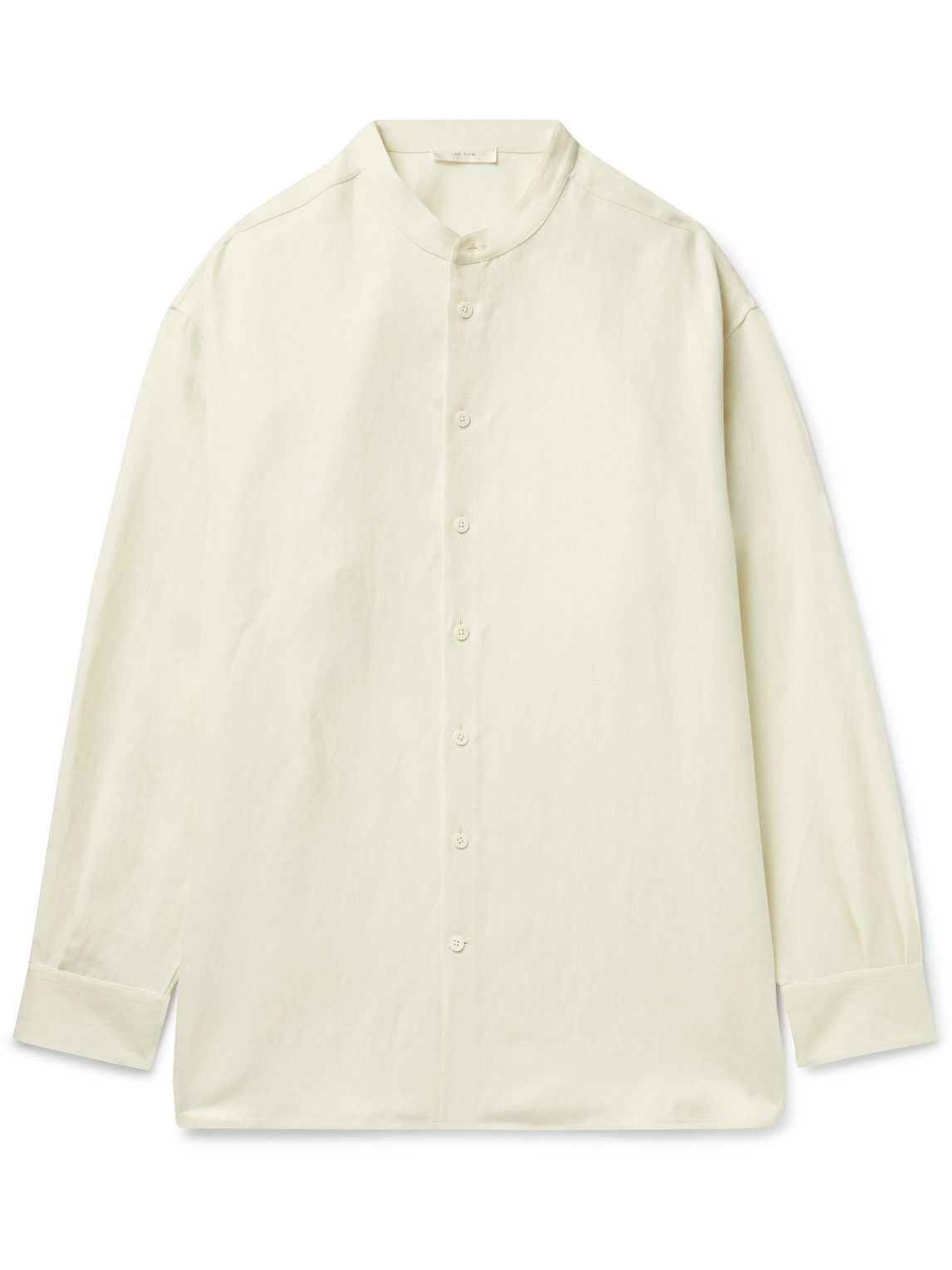 Photo: The Row - Kiki Oversized Grandad-Collar Cashmere and Linen-Blend Twill Shirt - Neutrals