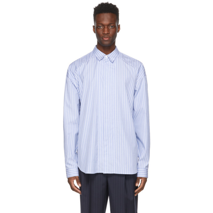 Juun.J Blue and White Stripe Poplin Shirt Juun.J