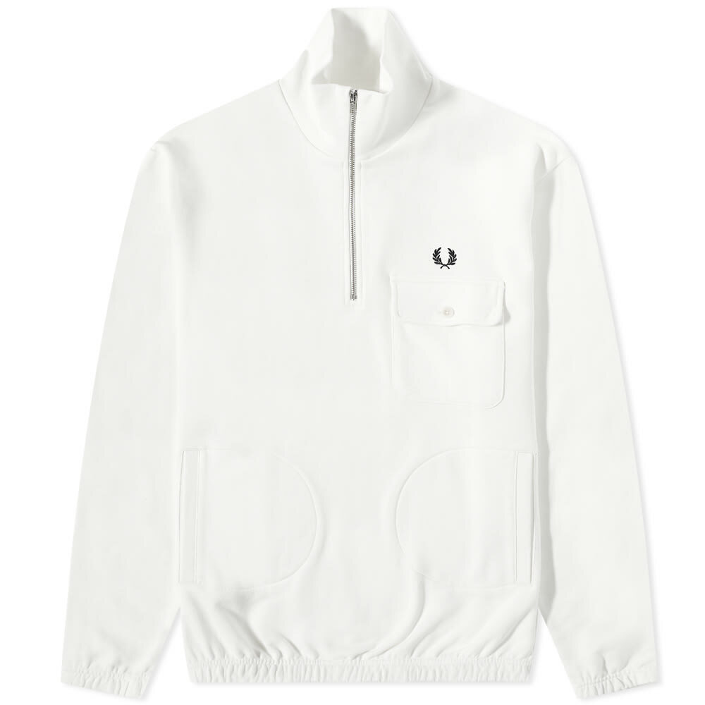 Fred Perry Men's Half-Zip Funnel Neck Sweat in Snow White Fred Perry