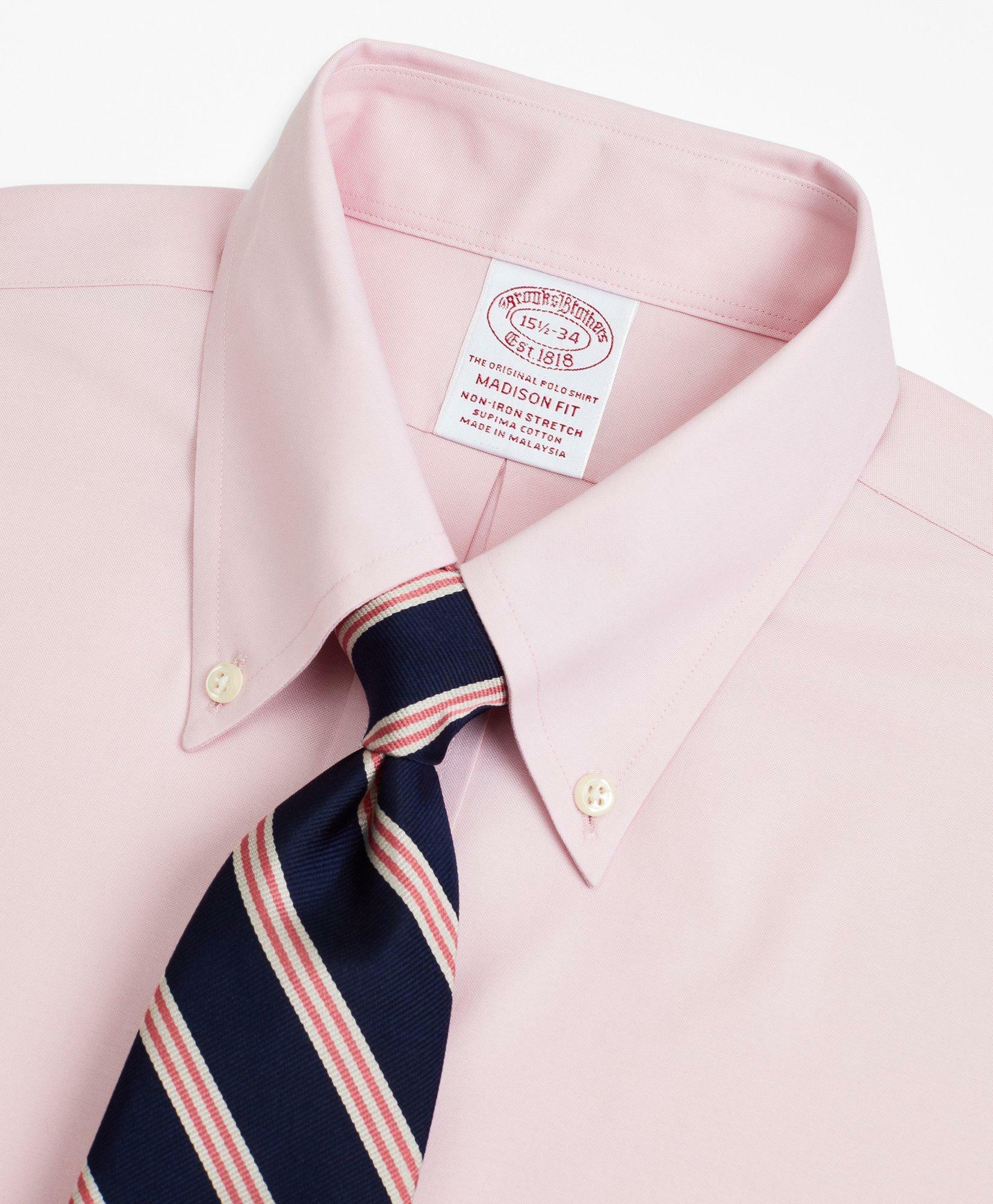 Brooks Brothers Men's Stretch Madison Relaxed-Fit Dress Shirt, Non-Iron Pinpoint Button-Down Collar | Pink