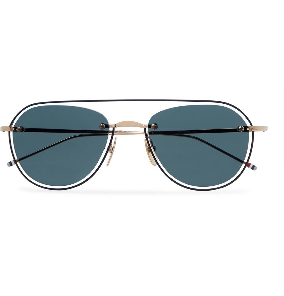 Thom Browne Round Frame Gold Tone And Enamel Sunglasses Black Thom Browne 