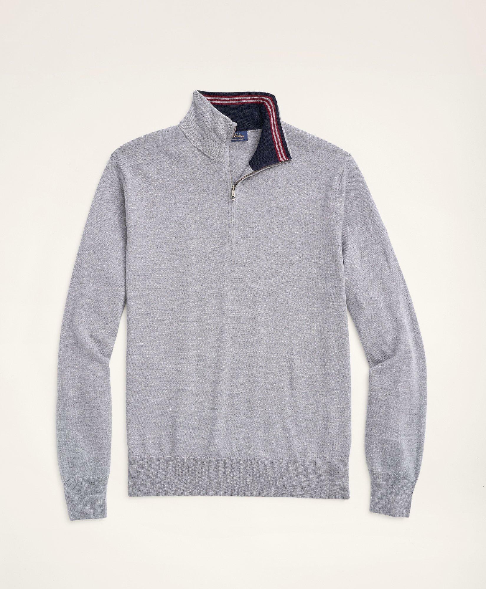 Photo: Brooks Brothers Men's Merino Half-Zip Sweater | Light Grey
