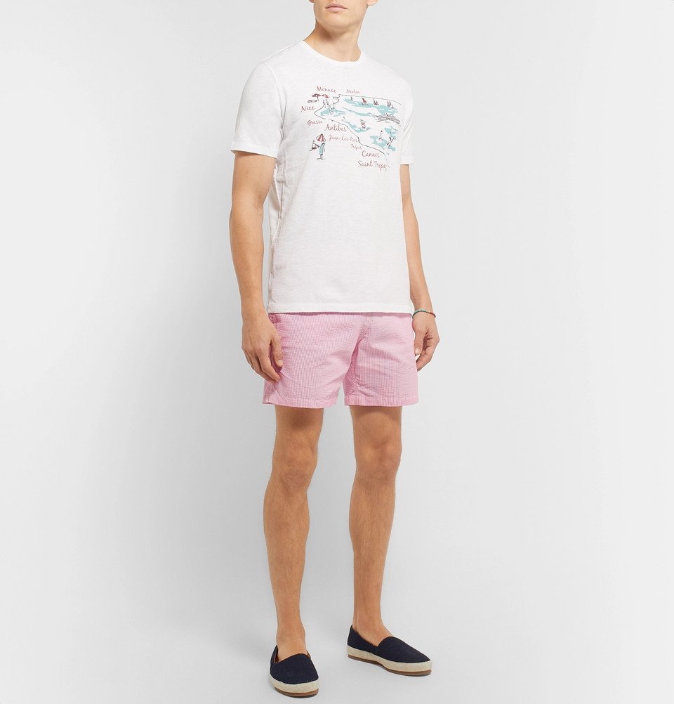 Mid-Length Striped Seersucker Swim 