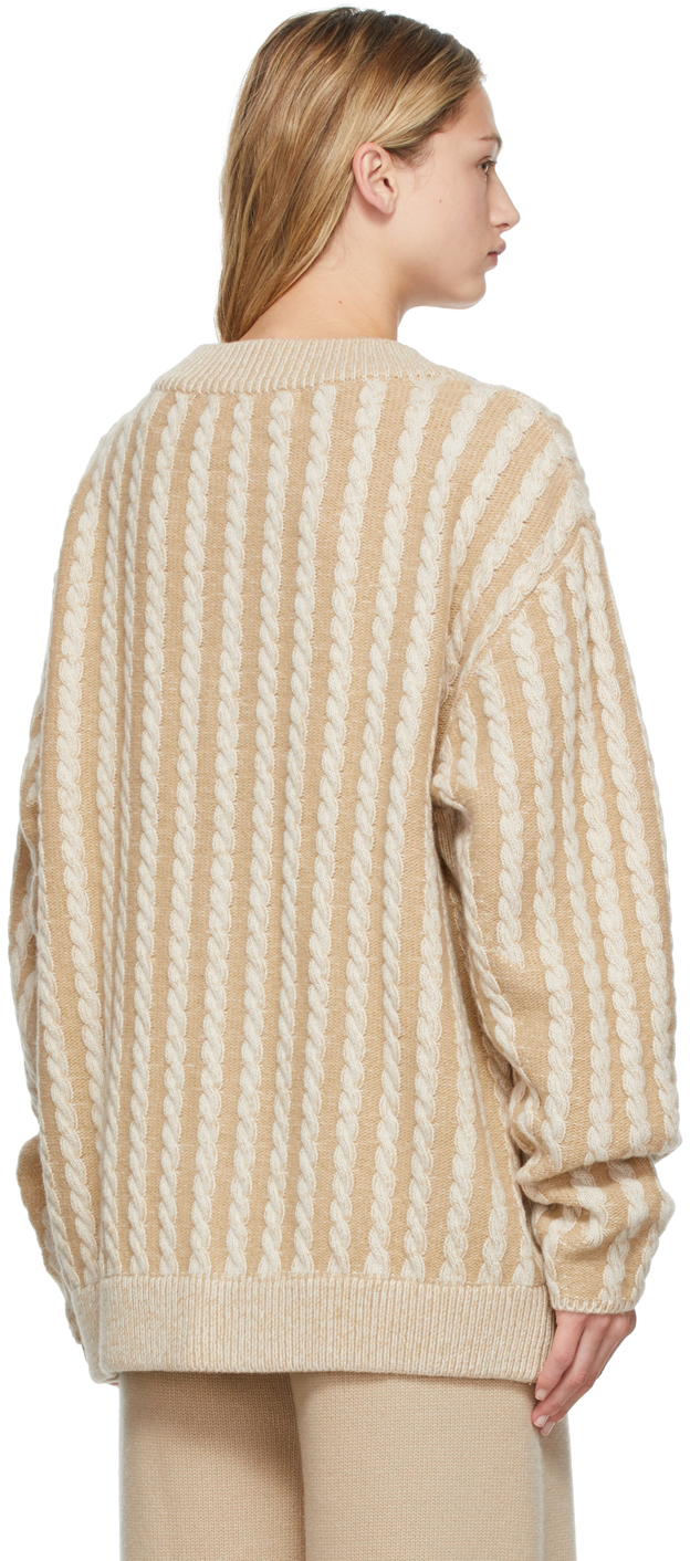 Trunk Project Beige Cable Stripe Knit Cardigan