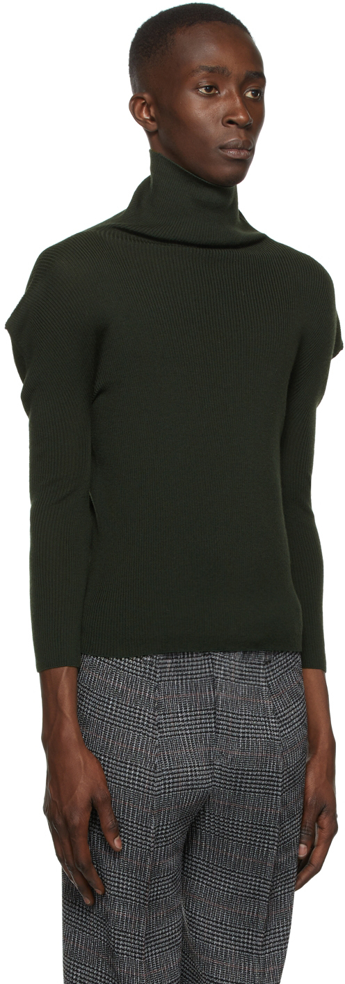 132 5. ISSEY MIYAKE Green Flat Rib Knit Turtleneck 132 5. ISSEY MIYAKE