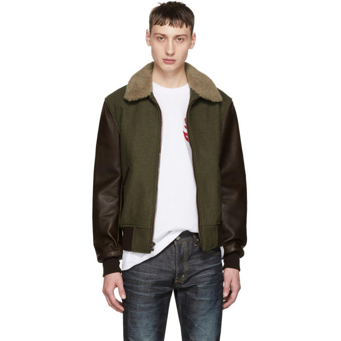 schott bomber jacket green