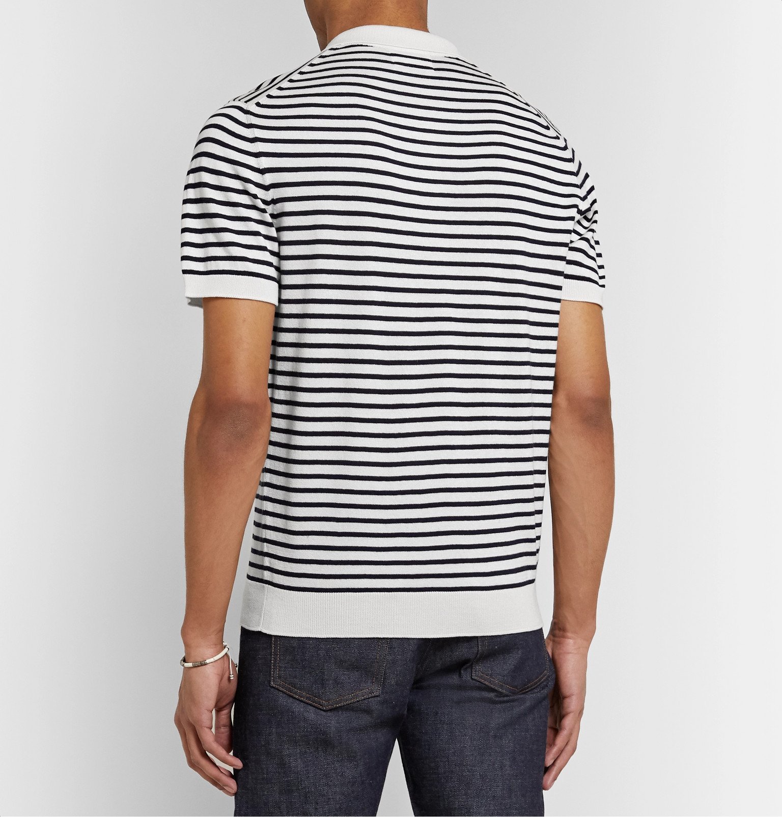 Handvaerk - Striped Pima Cotton Polo Shirt - White Handvaerk
